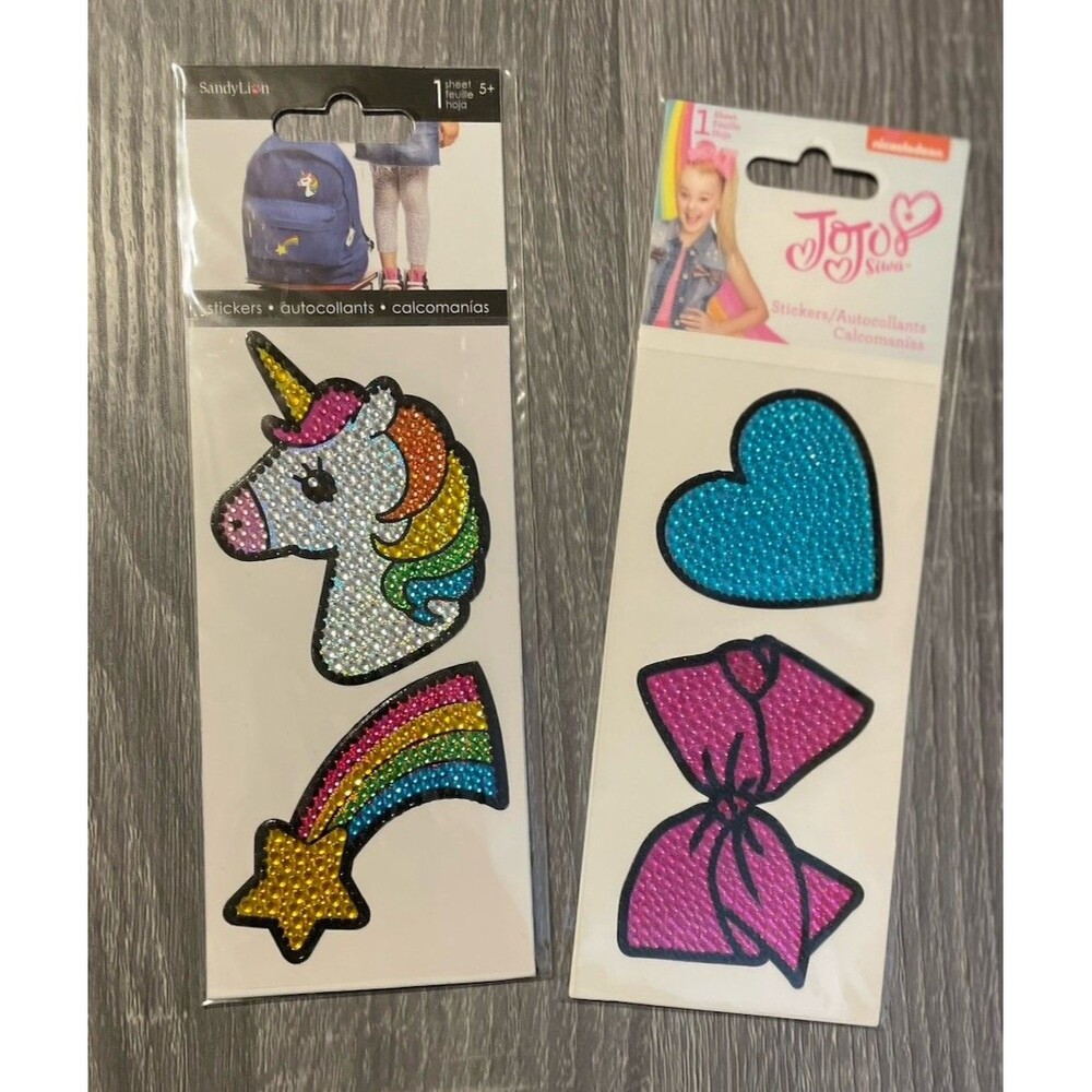 Rhinestone Sticker Sets 2 Packs Jojo Siwa Heart Bow & Sandylion Unicorn Rainbow